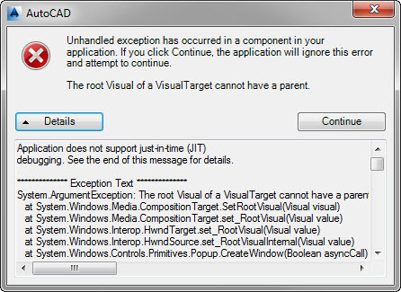 autocad civil 3d 2014 opening error unhandled exception